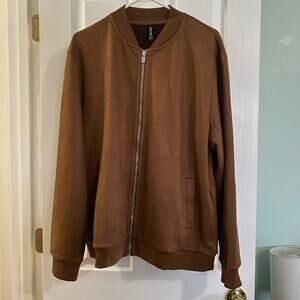 Men’s size Large Brown Giruns zip-up jacket faux suede-like feel.